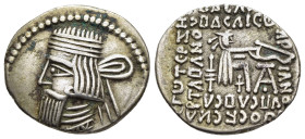 KINGS of PARTHIA. Artabanos IV (AD 10-38). Drachm. Ekbatana.

Obv: Diademed bust left, wearing tiara.
Rev: Archer (Arsakes I) seated right on throne, ...