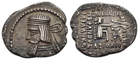 KINGS of PARTHIA. Gotarzes II (38-51). Drachm.

Obv: Diademed bust left.
Rev: Archer seated right, holding bow; monogram below.

SNG Copehagen 166.

C...