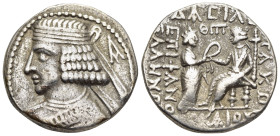 KINGS of PARTHIA. Pakoros I (AD 78-120). Tetradrachm. Seleukeia on the Tigris mint. Dated 389 SE (AD 93). 

Obv: Diademed bust left, beardless; A to r...