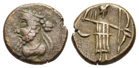 KINGS of ELYMAIS. Prince A (late 2nd-early 3rd centuries AD). Ae. 

Obv: Diademed head left; to right, star-in-crescent above inverted anchor.
Rev: Ar...