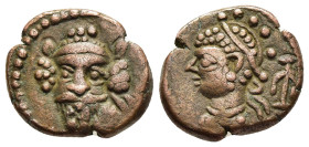 KINGS of ELYMAIS. Orodes IV (2nd century AD). Ae Drachm. 

Obv: Diademed bust facing slightly left; large hair tuft on top and sides of head.
Rev: Dra...