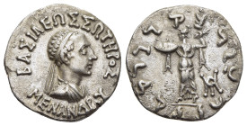 BAKTRIA. Indo-Greek Kingdom. Menander I Soter (Circa 155-145 BC). Drachm.

Obv: ΒΑΣΙΛΕΟΣ ΣΟTHPOΣ MENANΔPOΣ.
Diademed and draped bust right.
Rev: Athen...