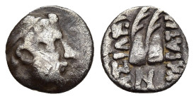 BAKTRIA. Local issues. Uncertain mint. Obol (2nd-1st centuries BC). Skythian/Yuezhi imitation of Eukratides I of Baktria. 

Obv: Diademed head of Eukr...