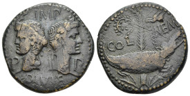 GAUL. Nemausus. Augustus, with Agrippa (27 BC-14 AD). Ae.

Obv: IMP / P - P / DIVI F.
Heads of Agrippa, wearing combined rostral crown and laurel wrea...