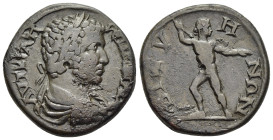 THRACE. Bizya. Geta (209-211). Ae.

Obv: AVT KPA Π CЄΠ ΓЄTAC K.
Laureate, draped and cuirassed bust right.
Rev: BIZVHNΩN.
Zeus standing right, leaning...