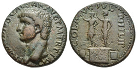 MACEDON. Philippi. Claudius (41-54). AE.

Obv: TI CLAVDIVS CAESAR AVG P M TR P IMP.
Bare head left.
Rev: COL AVG IVL PHILIP.
Statues of Divus Augustus...