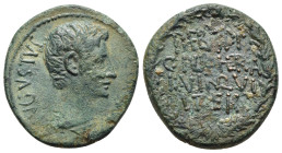 CORINTHIA. Corinth. Augustus (27 BC-14 AD). Ae. P. Aebutius Sp. f. and C. Julius Herac, duoviri.

Obv: AVGVSTVS CORINT.
Bare head right.
Rev: P AEBVT ...