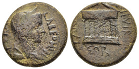 CORINTHIA. Corinth. Livia (32-33 AD). Ae.

Obv: L FVRIO LABEO(NE) IIV(I)(R)
Veiled bust of Livia-Pietas right.
Rev: L ARRIO PEREFRIN(O) IIV(I)(R), GEN...