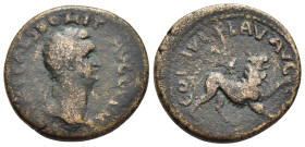 CORINTHIA. Corinth. Domitian (81-96). Ae.

Obv: IMP CAES DOMIT AVG GERM
Laureate head right.
Rev: COL IVL FLAV AVG C[OR].
Chimaira right.

BCD Korinth...