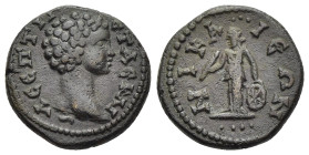 BITHYNIA. Nicaea. Geta (Caesar, 198-209). Ae.

Obv: Λ CEΠTI ΓETAC KAI
Bare head right.
Rev: NIKAIEΩN
Nemesis standing left, holding wand and resting h...