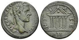 BITHYNIA. Nicaea. Macrinus (217-218). Ae.

Obv: AVT K M O(ΠЄ)Λ CЄOV(HP) MAKPЄINOC AVГ
Laureate head right.
Rev: NI K A IE ΩN 
Hexastyle temple façade....