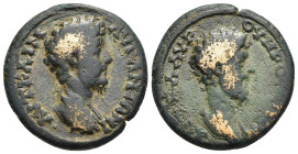 BITHYNIA. Nicomedia. Marcus Aurelius with Lucius Verus (161-169). 

Obv: ΑYΤ ΚΑΙ Μ ΑVΡ ΑΝΤΩΝΙΝΟC 
Bare headed and cuirassed bust of Marcus Aurelius ri...