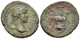 TROAS. Pionia. Hadrian (117-138). Ae. Nikomachos, strategos.

Obv: ΑΥΤΟ ΤΡΑΙΑ ΑΔΡΙΑΝΟϹ
Laureate head right.
Rev: ΕΠΙ ϹΤΡ ΝΙΚΟΜΑΧΟΥ ΠΙΟΝΙΤΩΝ
Emperor on...