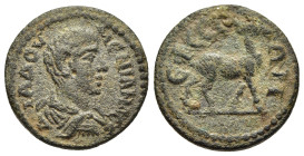 IONIA. Ephesos. Diadumenian (217-218). Ae.

Obv: ΔIAΔOVMENIANOC
Bare headed, draped and cuirassed bust right.
Rev: EΦECIΩN
Stag standing right.

Karwi...