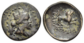 PHRYGIA. Amorion. Pseudo- autonomous issue. Ae (1st century AD). Gaius(?), magistrate.

Obv: Turreted head of Tyche right.
Rev: ΓΑΙΟΥ ΑΜΟΡΙΑ
Lion leap...