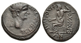 PHRYGIA. Philomelium. Claudius (41-54). Ae. Brocchos, magistrate.

Obv: ΣΕΒΑΣΤΟΣ
Bare head right.
Rev: ΒΡΟΚΧΟΙ ΦΙΛΟΜΗΛΕΩΝ
Zeus seated left on throne, ...