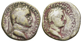 CAPPADOCIA. Caesarea. Vespasian with Titus (69-79). Didrachm.

Obv: AYTOKPA KAICAP OYЄCΠACIANOC CЄBACTOC
Laureate head of Vespasian right.
Rev: AYTO K...