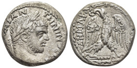 CYPRUS. Koinon of Cyprus. Caracalla (198-217). Tetradrachm. 

Obv: ΑΥΤ ΚΑΙ ΑΝΤⲰΝΙΝΟC CЄ 
Laureate head of Caracalla to right. 
Rev: ΔΗΜΑΡΧ ЄΞ ΥΠΑΤΟC Τ...