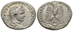 CYRRHESTICA. Beroea. Caracalla (198-217). Tetradrachm.

Obv: AVT K M AV ANTΩNЄINOC CЄB
Laureate, draped and cuirassed bust right.
Rev: ΔHMAPX EΞ YΠATO...