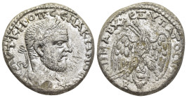 CYRRHESTICA. Beroea. Macrinus (217-218). Tetradrachm.

Obv: AYT•K•M•OΠ CЄ• MAKPINOC CЄ 
Laureate, draped and cuirassed bust right.
Rev: ΔHMAPX EΞ YΠAT...