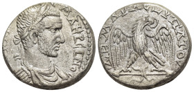 CYRRHESTICA. Cyrrhus. Macrinus (217-218). Tetradrachm.

Obv: AYT K M OΠ CЄ•MAKPINOC CЄ 
Laureate, draped and cuirassed bust of Macrinus to right. 
Rev...