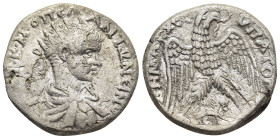 CYRRHESTICA. Hierapolis. Diadumenian (Caesar, 217-218). Tetradrachm.

Obv: AYT K M OΠЄΛ ANTΩNЄINOC.
Radiate, draped and cuirassed bust right.
Rev: ΔHM...