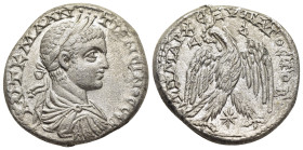 SELEUCIS & PIERIA. Antioch. Elagabalus (218-222). Tetradrachm.

Obv: AVT K M ANTωNЄINOC CЄB.
Laureate, draped and cuirassed bust right.
Rev: ΔHMAPX ЄΞ...