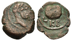 EGYPT. Alexandria. Hadrian (117-138). Dichalkon, RY 22 (137/138).

Obv: Laureate head right.
Rev: Pomegranate; LKB (date) below. 

RPC 6261A; Emmett 1...