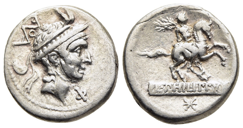 L. MARCIUS PHILIPPUS. Denarius (112 or 113 BC). Rome.

Obv: Head of Philip V of ...