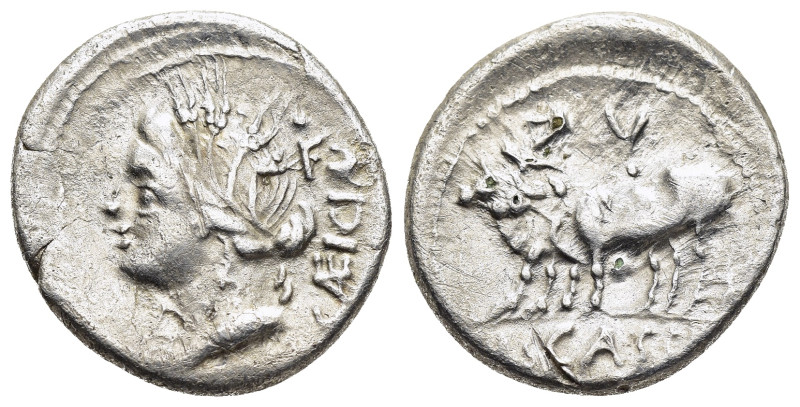 L. CASSIUS CAECIANUS. Denarius (102 BC). Rome.

Obv: CÆICIAN.
Head of Ceres left...