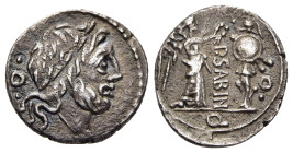 P. SABINUS. Quinarius (99 BC). Rome.

Obv: Laureate head of Jupiter right; to left, pellet above and below Q.
Rev: P SABIN
Victory standing right, cro...