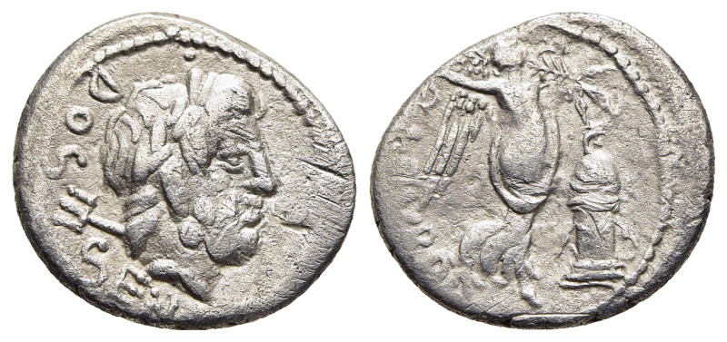 L. RUBRIUS DOSSENUS. Quinarius (87 BC). Rome.

Obv: DOSSEN.
Laureate head of Nep...