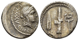 C. NORBANUS. Denarius (83 BC). Rome.

Obv: C NORBANVS
Diademed head of Venus right; CXXXXV to left.
Rev: Fasces between grain ear and cornucopia.

Cra...