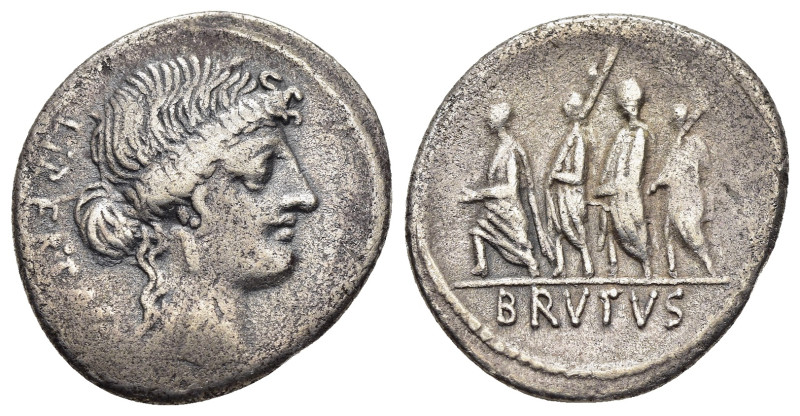 Q. SERVILIUS CAEPIO (M. JUNIUS) BRUTUS. Denarius (54 BC). Rome.

Obv: LIBERTAS.
...