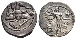 L. CORNELIUS LENTULUS and C. CLAUDIUS MARCELLUS. Denarius (49 BC). Military mint in the East.

Obv: Triskeles, with winged head of Medusa in center an...