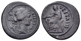 C. CLODIUS C.F. VESTALIS (43 BC). Denarius. Rome.

Obv: C CLODIVS / C F.
Bust of Flora right, with slight drapery; flower to left.
Rev: VESTALIS.
Veil...