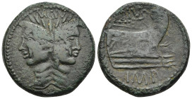SEXTUS POMPEY. As (42-38 BC). Uncertain mint in Sicily.

Obv: MGN.
Laureate head of Janus with the features of Cn. Pompeius Magnus.
Rev: PIVS / IMP.
P...