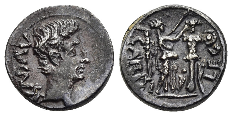 AUGUSTUS (27 BC-14 AD). Quinarius. Emerita. P. Carisius, legatus pro praetore.

...