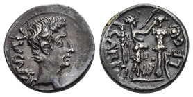 AUGUSTUS (27 BC-14 AD). Quinarius. Emerita. P. Carisius, legatus pro praetore.

Obv: AVGVST.
Bare head right.
Rev: P CARIS LEG.
Victory standing right...