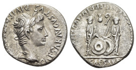 AUGUSTUS (27 BC-14 AD). Denarius. Lugdunum.

Obv: CAESAR AVGVSTVS DIVI F PATER PATRIAE.
Laureate head right.
Rev: C L CAESARES AVGVSTI F COS DESIG PRI...