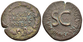 AUGUSTUS (27 BC-14 AD). Dupondius. Rome. C. Gallius Lupercus, moneyer.

Obv: C GALLIVS LVPERCVS IIIVIR AAAFF
Large S C.
Rev: AVGVSTVS / TRIBVNIC / POT...