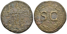 TIBERIUS (14-37) Sestertius. Rome (35-36).

Obv: Hexastyle temple with flanking wings; statue of Concordia seated within; on either side of the temple...