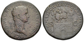 CLAUDIUS (41-54). Sesterius. Rome.

Obv: TI CLAVDIVS CAESAR AVG P M TR P IMP
Laureate head right.
Rev: NERO CLAVDIVS DRVSVS GERMAN IMP
Triumphal arch ...
