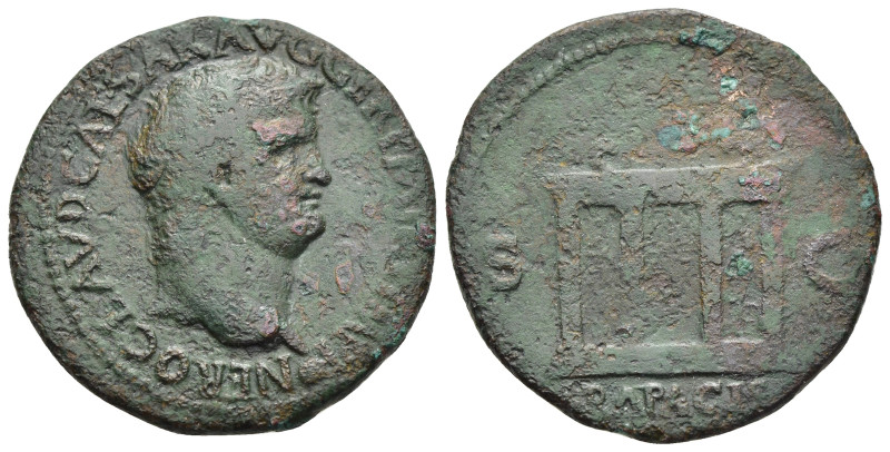 NERO (54-68). As. Lugdunum.

Obv: NERO CLAVD CAESAR AVG GER P M TR P IMP P 
Bare...