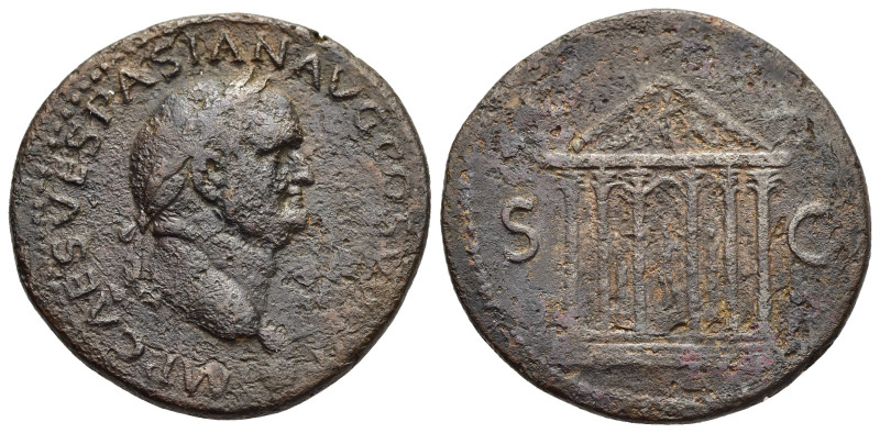 VESPASIAN (69-79). As. Rome.

Obv: IMP CAES VESPASIAN AVG COS VI P P
Laureate he...