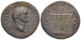 VESPASIAN (69-79). As. Rome.

Obv: IMP CAES VESPASIAN AVG COS VI P P
Laureate head right.
Rev: The hexastyle Temple of Jupiter Optimus Maximus.

RIC² ...