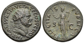 VESPASIAN (69-79). Dupondius. Rome.

Obv: IMP CAES VESP AVG P M T P COS V CENS.
Radiate head right.
Rev: FELICITAS PVBLICA / S - C.
Felicitas standing...