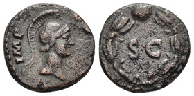 DOMITIAN (81-96). Quadrans. Rome.

Obv: IMP DOM AVG.
Helmeted head of Minerva right.
Rev: Large S C within wreath.

RIC² 123.

Condition: Very fine.

...