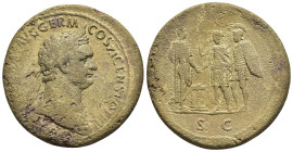 DOMITIAN (81-96). Sestertius. Rome.

Obv: IMP CAES DOMIT AVG GERM COS XII CEN PER P P
Laureate bust right, wearing aegis.
Rev: Domitian standing right...