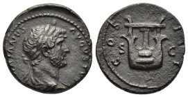 HADRIAN (117-138). Semis. Rome. For circulation in the east.

Obv: HADRIANVS AVGVSTVS.
Laureate, draped and cuirassed bust right.
Rev: COS III / S - C...